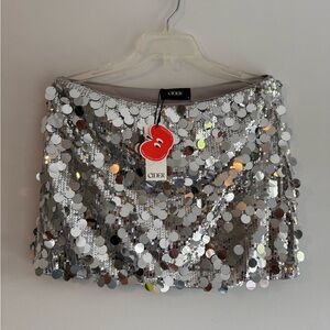 Sequin Mid Waist Mini Silver Skirt